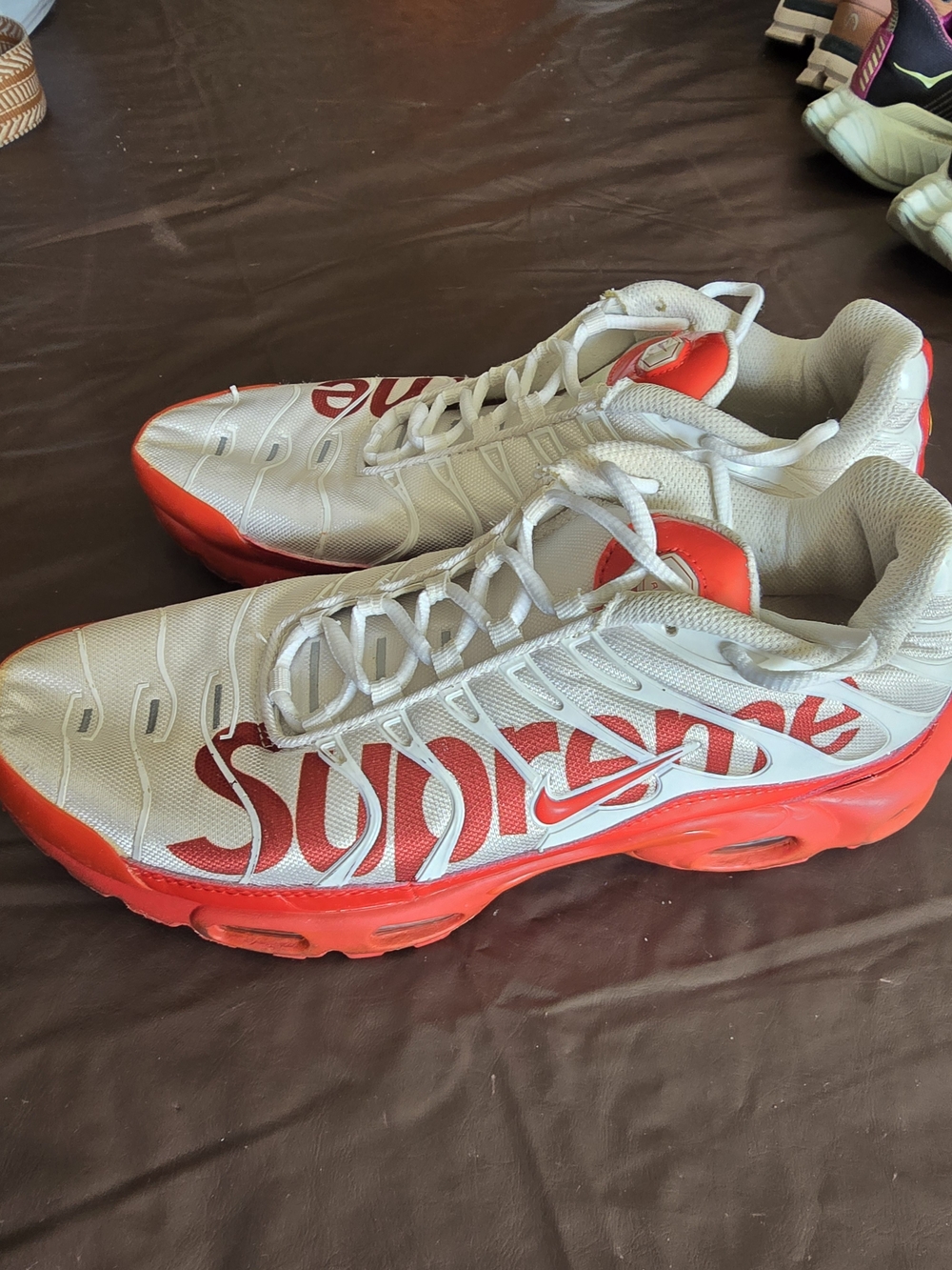 Supreme x Nike White and Red Air Max TN Shoes